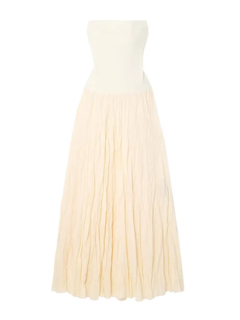 Ribbed Jersey-trimmed Linen-blend Maxi Skirt