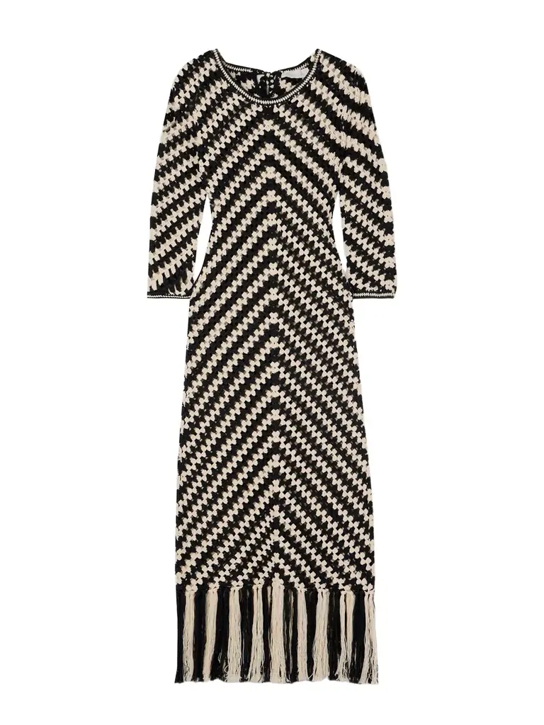 Halliday Fringed Crocheted Cotton Midi Dress