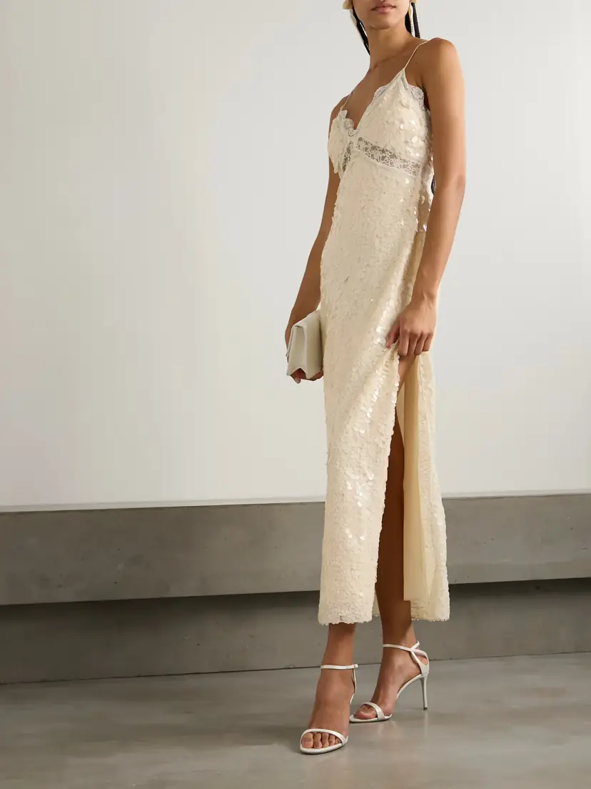 LoveShackFancy Olmine Lace-trimmed Sequined Satin Maxi Dress | Thumbnail 2