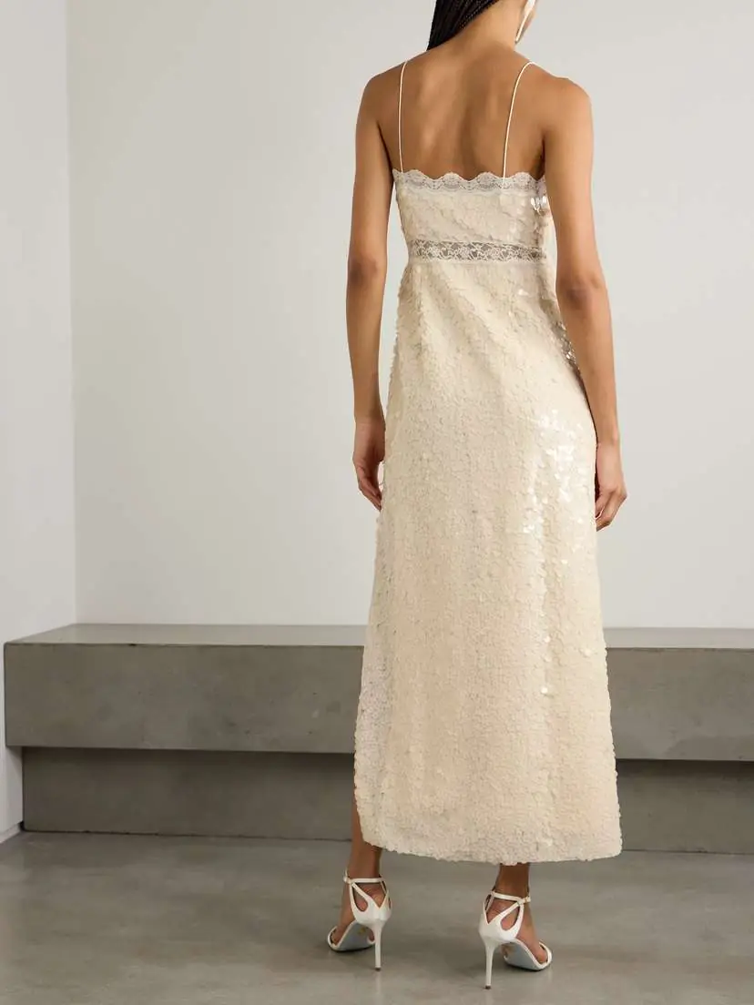 LoveShackFancy Olmine Lace-trimmed Sequined Satin Maxi Dress | Thumbnail 3
