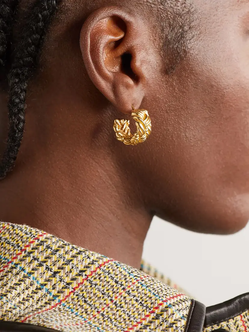 Bottega Veneta Intrecciato Gold-plated Earrings | Thumbnail 2 Bottega Veneta Intrecciato Gold-plated Earrings | Thumbnail 2