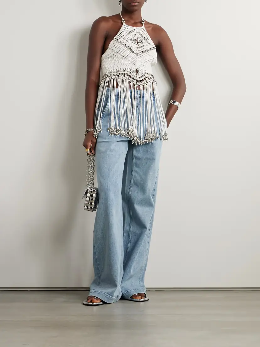 Rabanne Fringed Embellished Macramé Halterneck Top | Thumbnail 2