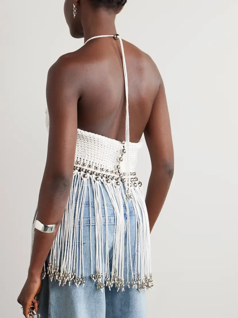 Rabanne Fringed Embellished Macramé Halterneck Top | Thumbnail 3