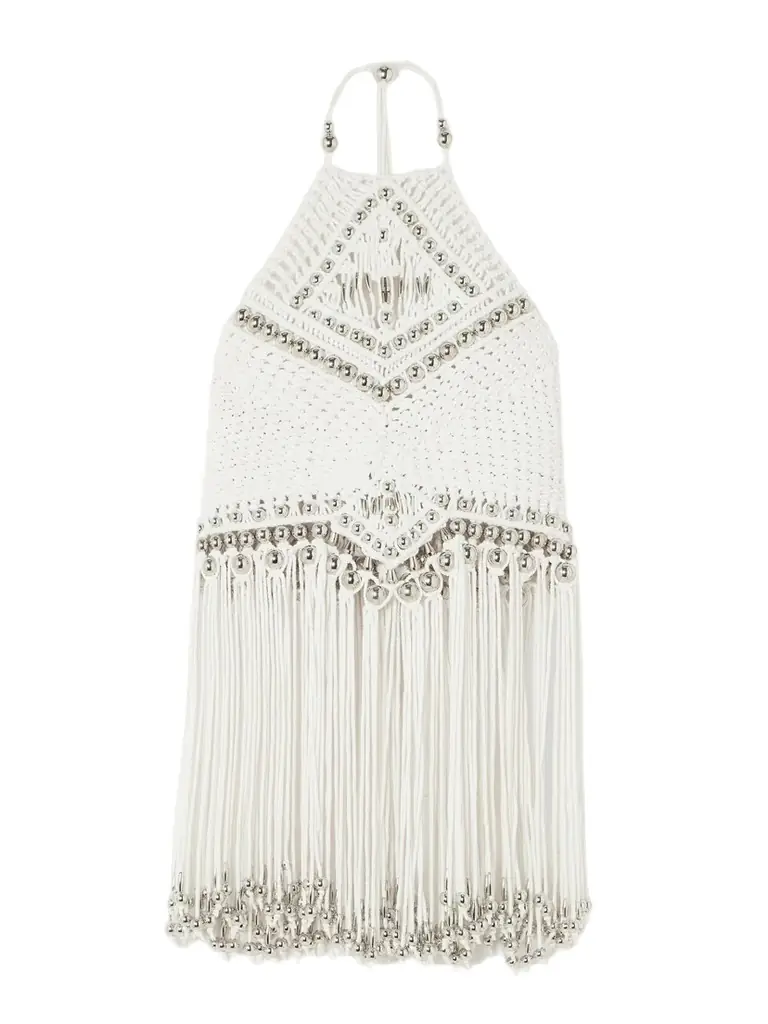 Fringed Embellished Macramé Halterneck Top