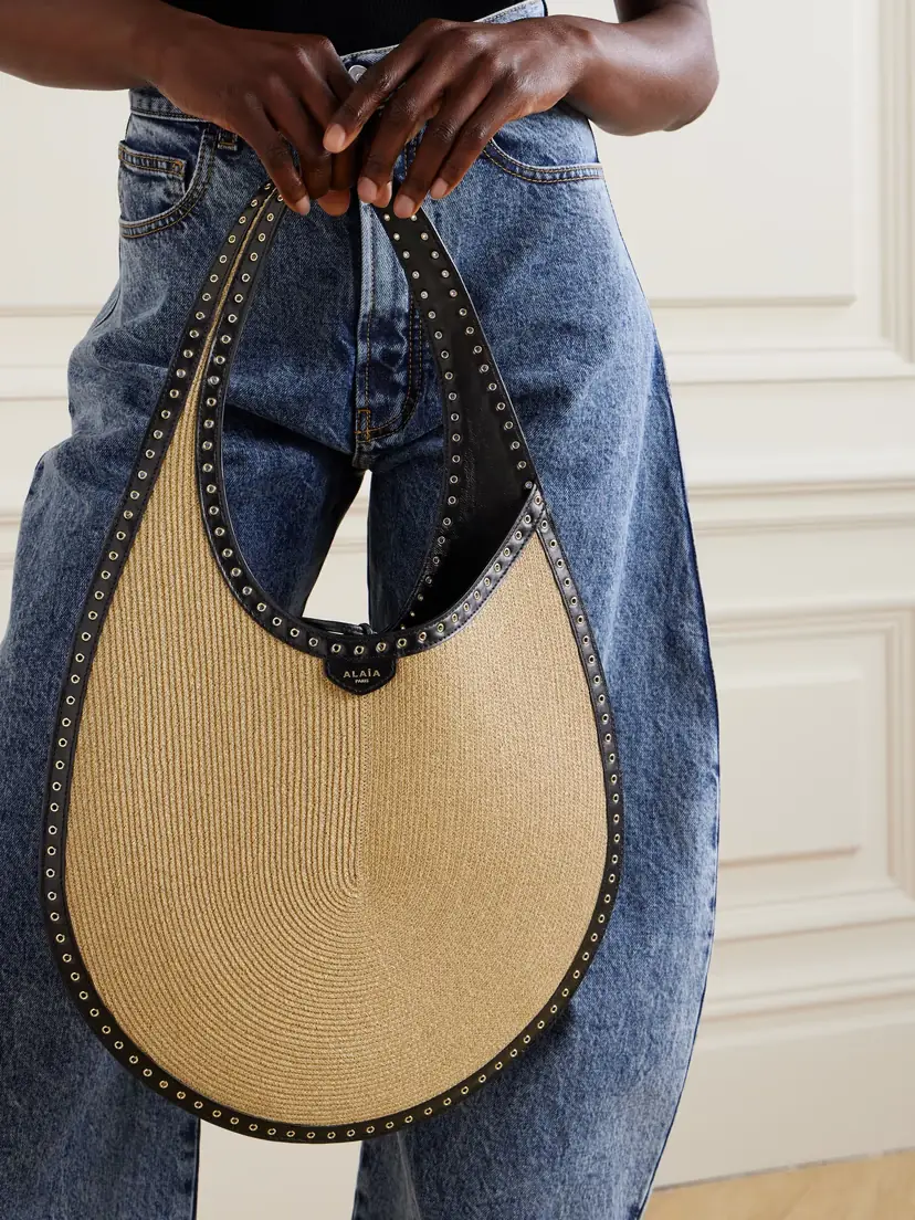 Alaïa One Piece Medium Embellished Leather-trimmed Raffia Shoulder Bag | Thumbnail 2 Alaïa One Piece Medium Embellished Leather-trimmed Raffia Shoulder Bag | Thumbnail 2
