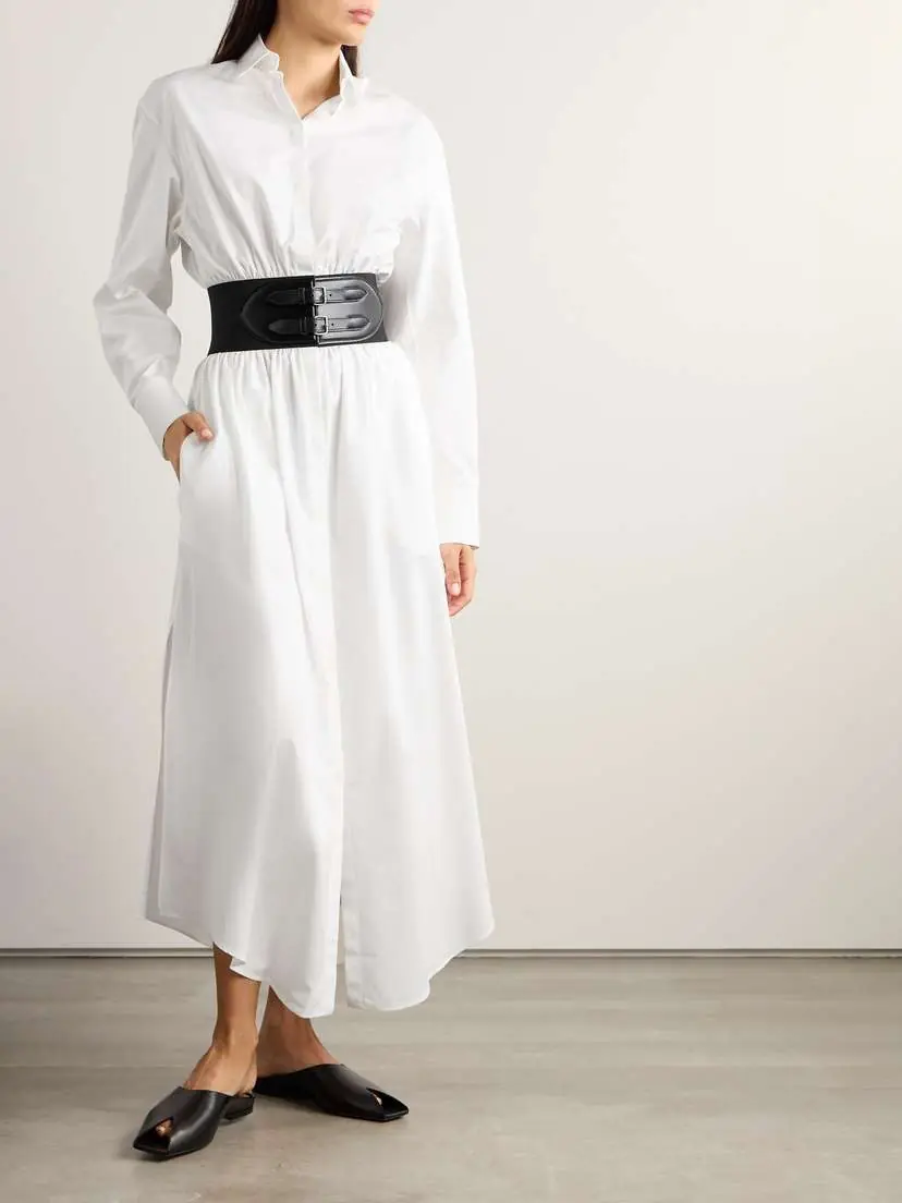 Alaïa Belted Leather-trimmed Cotton-poplin Midi Shirt Dress | Thumbnail 2 Alaïa Belted Leather-trimmed Cotton-poplin Midi Shirt Dress | Thumbnail 2