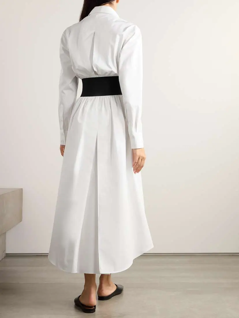 Alaïa Belted Leather-trimmed Cotton-poplin Midi Shirt Dress | Thumbnail 3 Alaïa Belted Leather-trimmed Cotton-poplin Midi Shirt Dress | Thumbnail 3