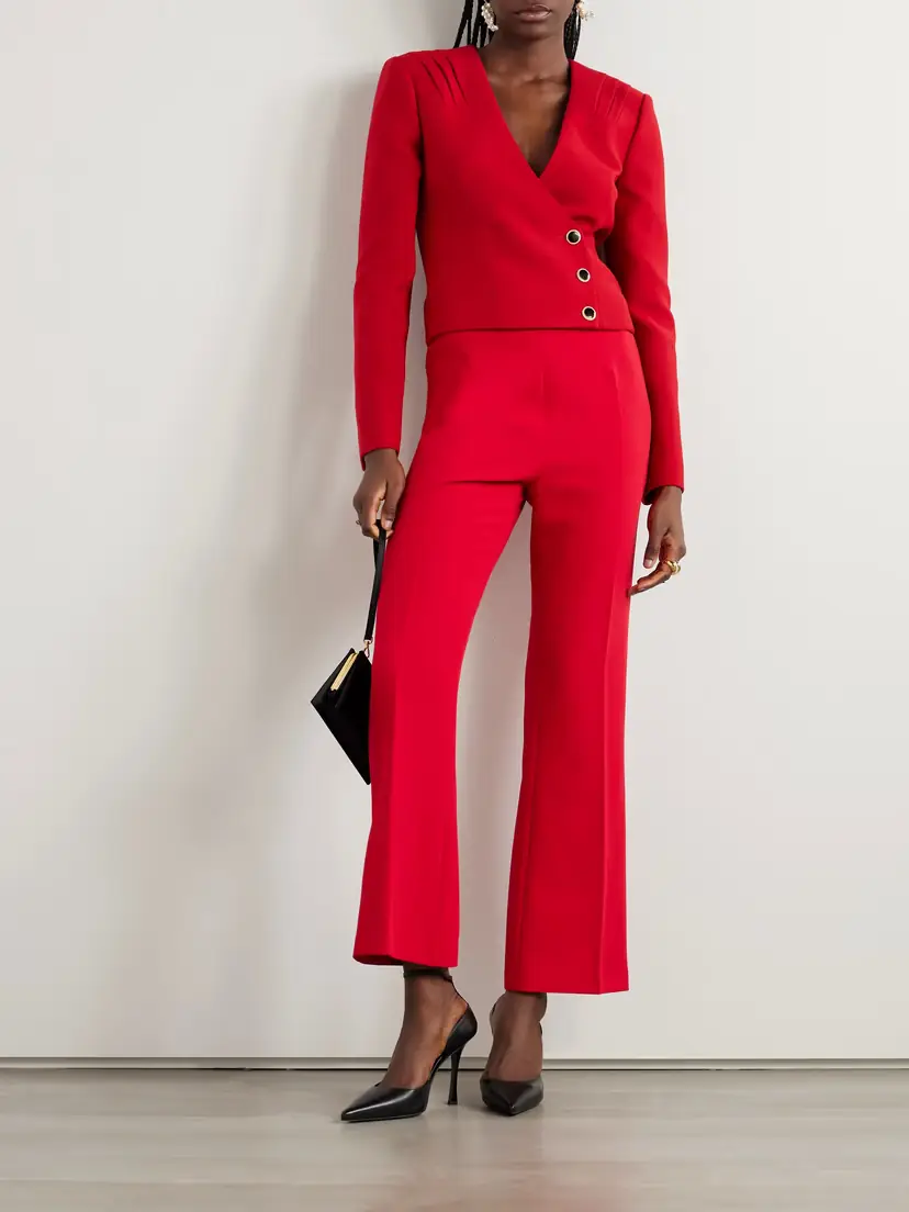 Alessandra Rich Cropped Pleated Wool Grain De Poudre Jacket | Thumbnail 2 Alessandra Rich Cropped Pleated Wool Grain De Poudre Jacket | Thumbnail 2