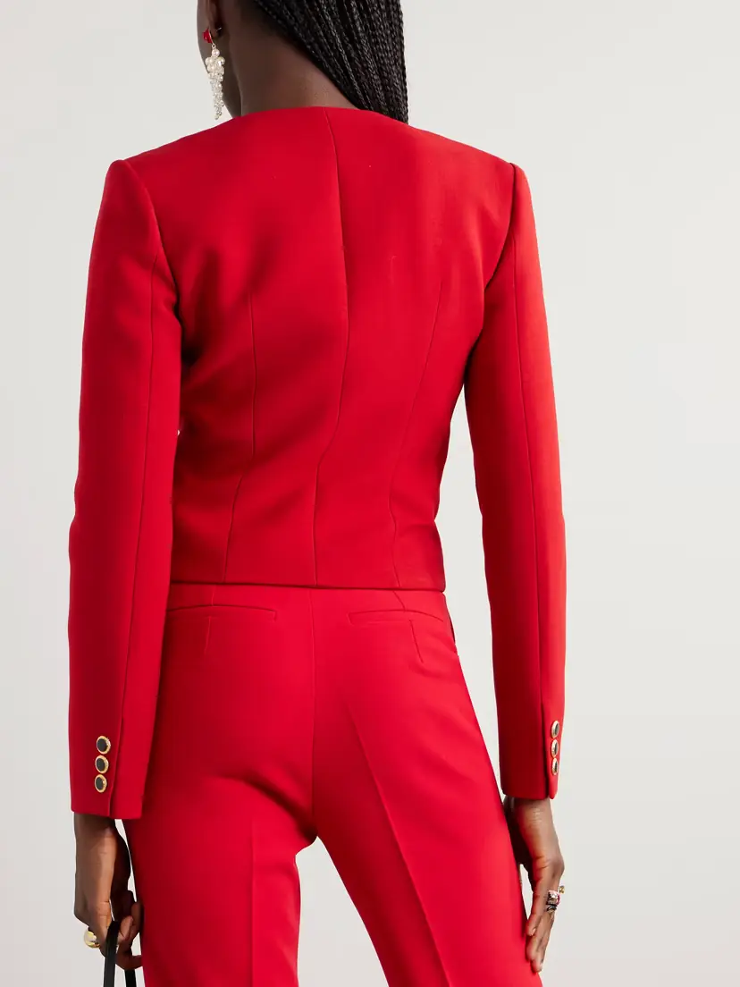 Alessandra Rich Cropped Pleated Wool Grain De Poudre Jacket | Thumbnail 3 Alessandra Rich Cropped Pleated Wool Grain De Poudre Jacket | Thumbnail 3
