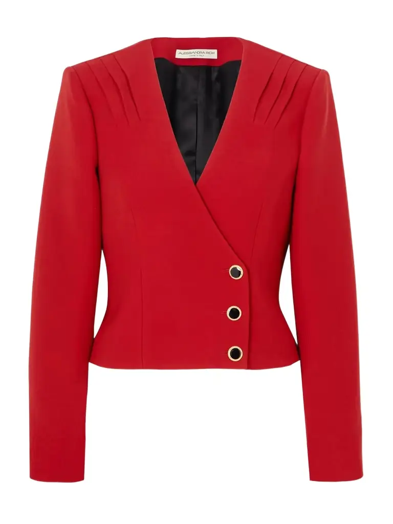 Cropped Pleated Wool Grain De Poudre Jacket