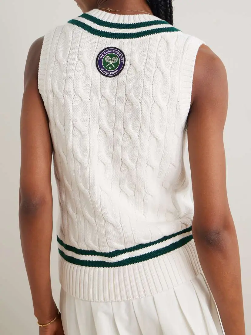 Polo Ralph Lauren + Wimbledon Appliquéd Embroidered Cable-knit Cotton Vest - x large | Thumbnail 3 Polo Ralph Lauren + Wimbledon Appliquéd Embroidered Cable-knit Cotton Vest - x large | Thumbnail 3
