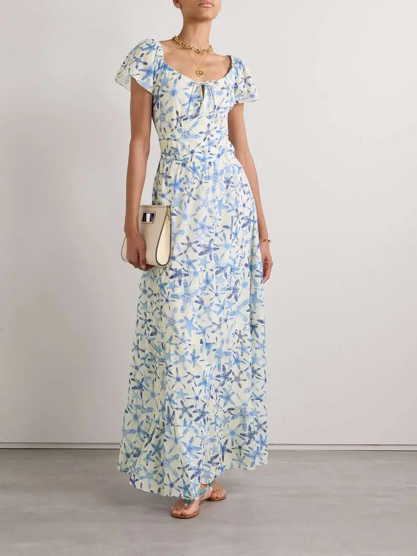 Emporio Sirenuse Chloe Tiered Gathered Printed Cotton-voile Maxi Dress | Thumbnail 2 Emporio Sirenuse Chloe Tiered Gathered Printed Cotton-voile Maxi Dress | Thumbnail 2