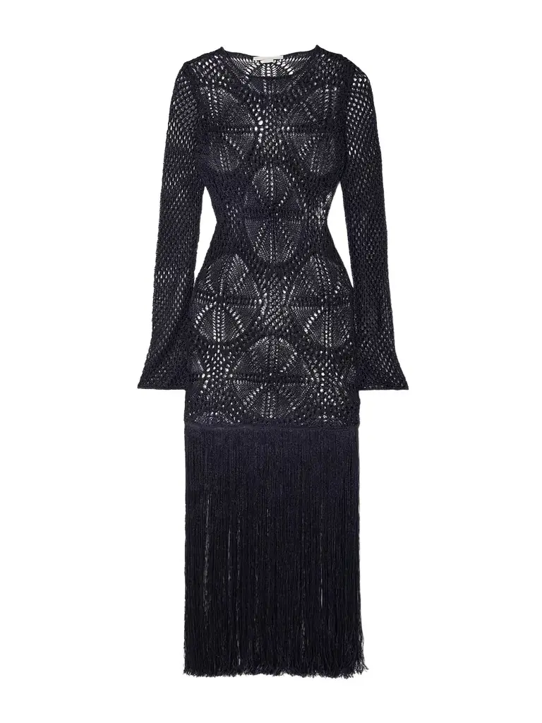Fringed Crocheted Maxi Dress