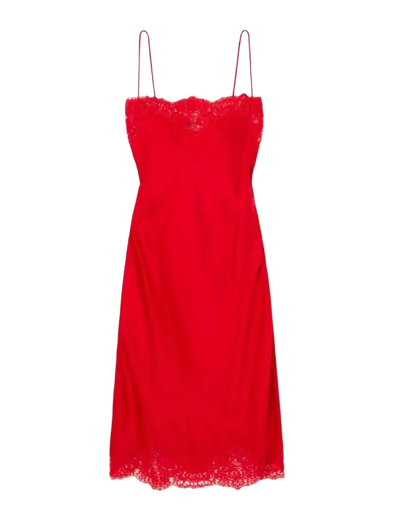 Lace-trimmed Satin Midi Dress