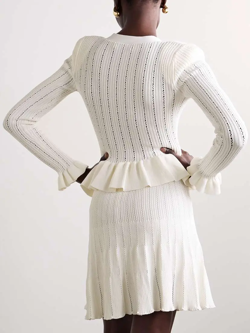 Self-Portrait Pointelle-knit Peplum Mini Dress | Thumbnail 3 Self-Portrait Pointelle-knit Peplum Mini Dress | Thumbnail 3