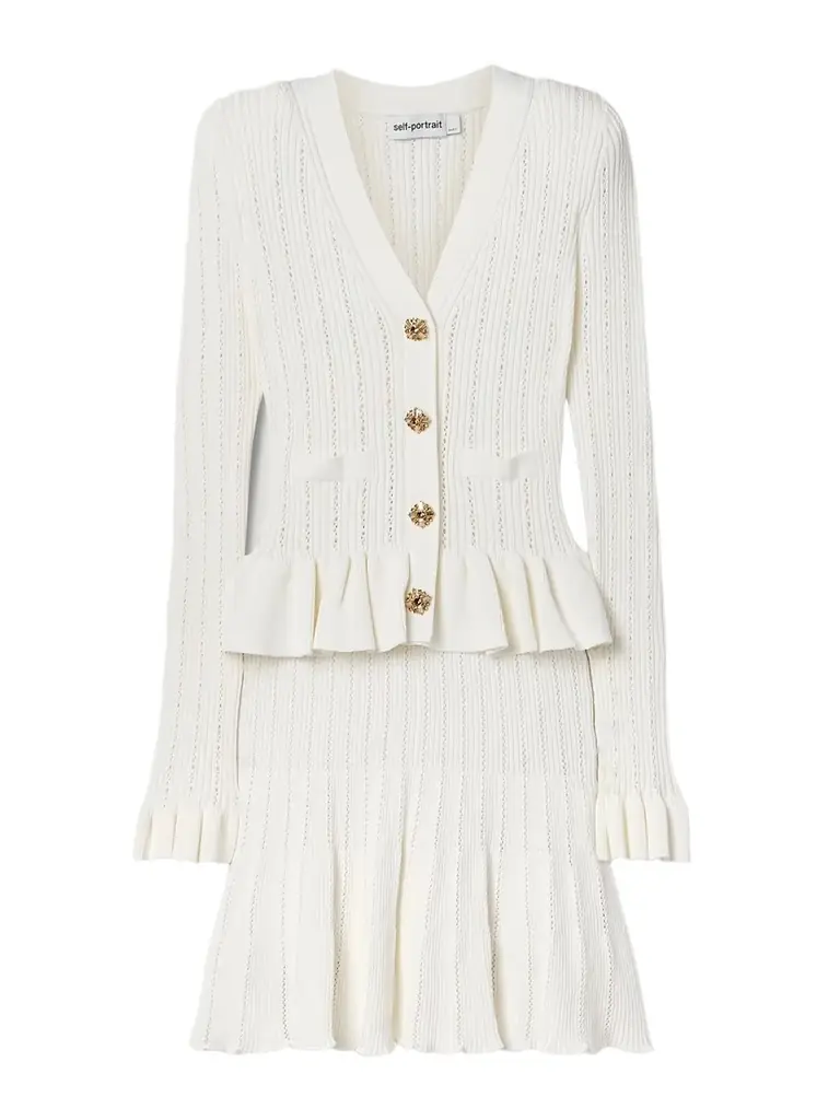 Pointelle-knit Peplum Mini Dress