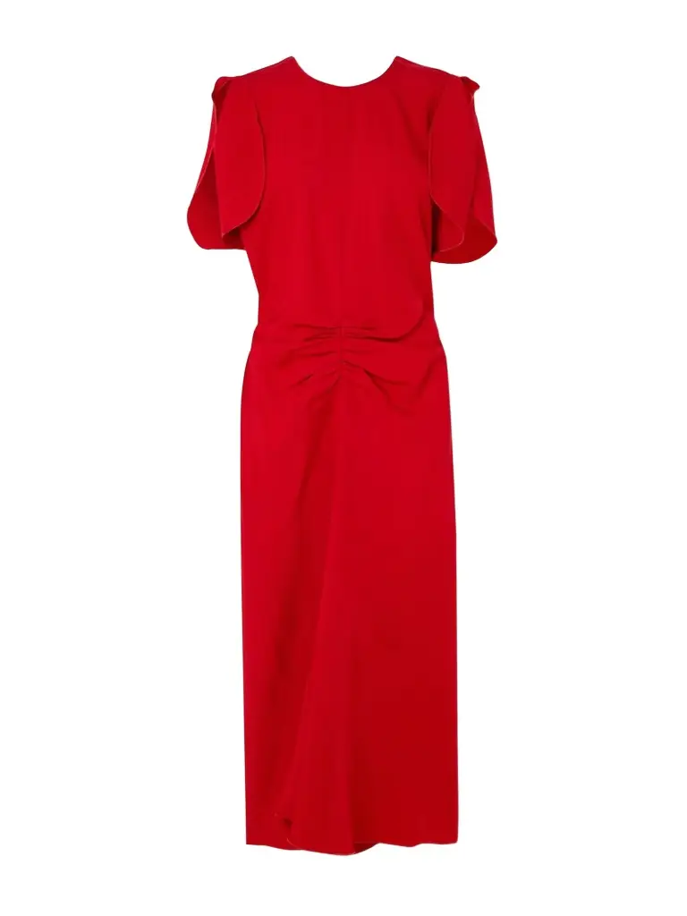 Gathered Crepe Midi Dress