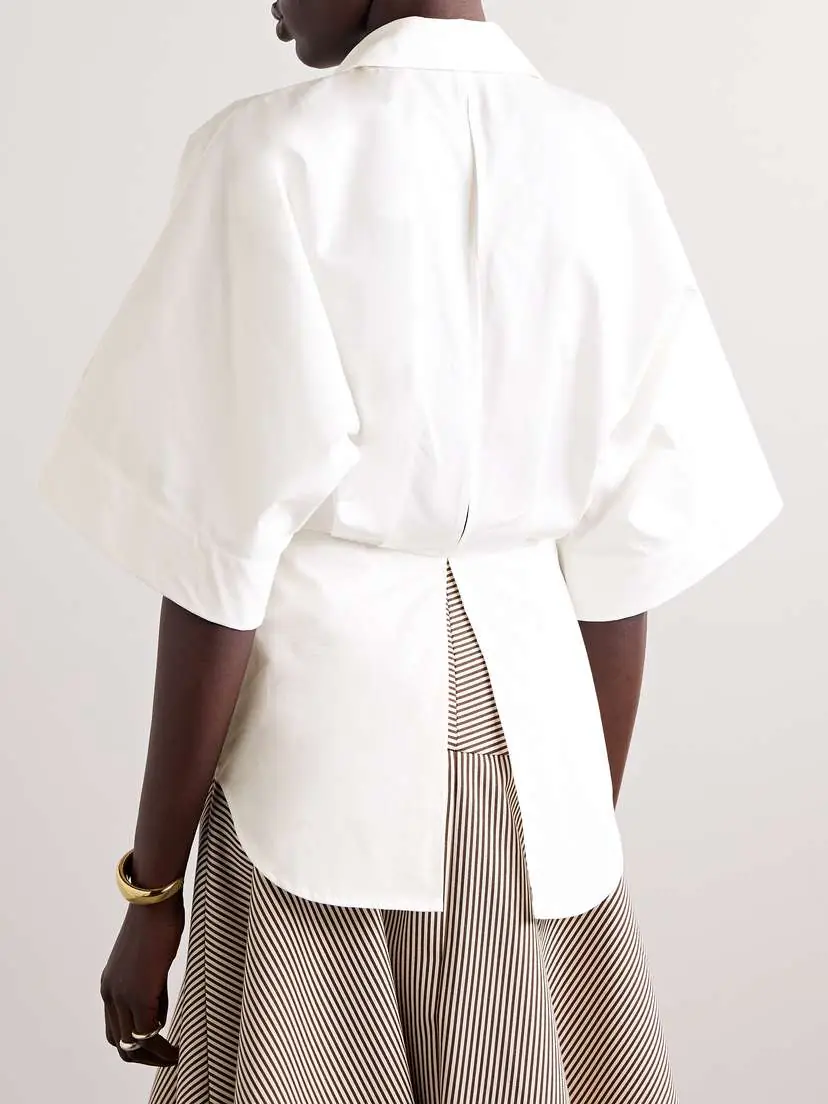 Brandon Maxwell The Elsa Cutout Pleated Cotton-poplin Shirt | Thumbnail 3