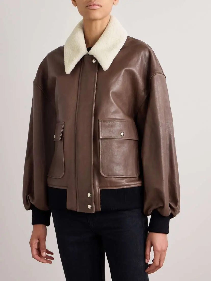 Khaite Shellar Oversized Shearling-trimmed Leather Jacket | Thumbnail 3