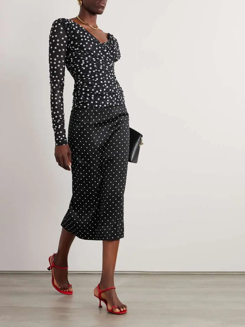 Dolce & Gabbana Printed Polka-dot Stretch-silk Midi Skirt | Thumbnail 2 Dolce & Gabbana Printed Polka-dot Stretch-silk Midi Skirt | Thumbnail 2