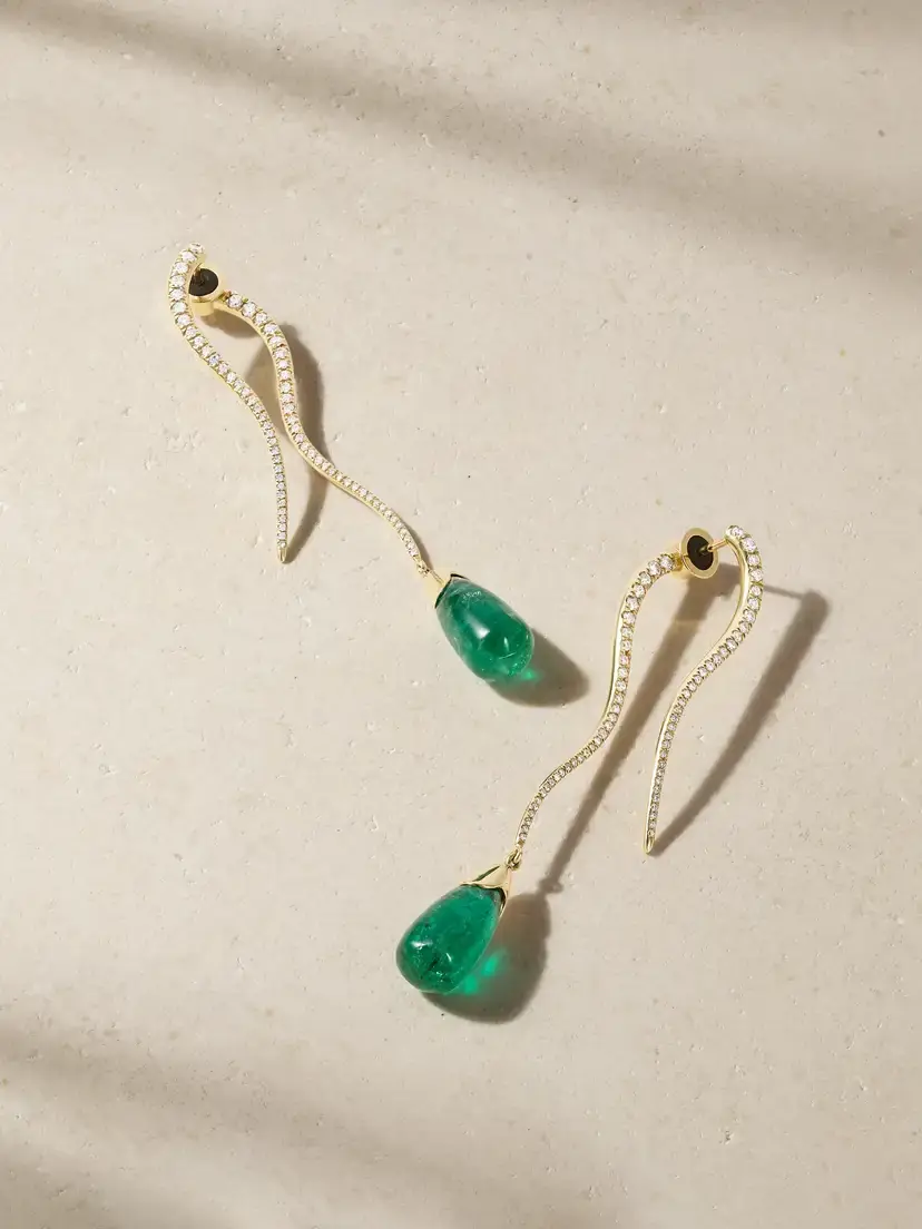 Ileana Makri 18-karat Gold, Emerald And Diamond Earrings | Image 1 Ileana Makri 18-karat Gold, Emerald And Diamond Earrings | Image 1