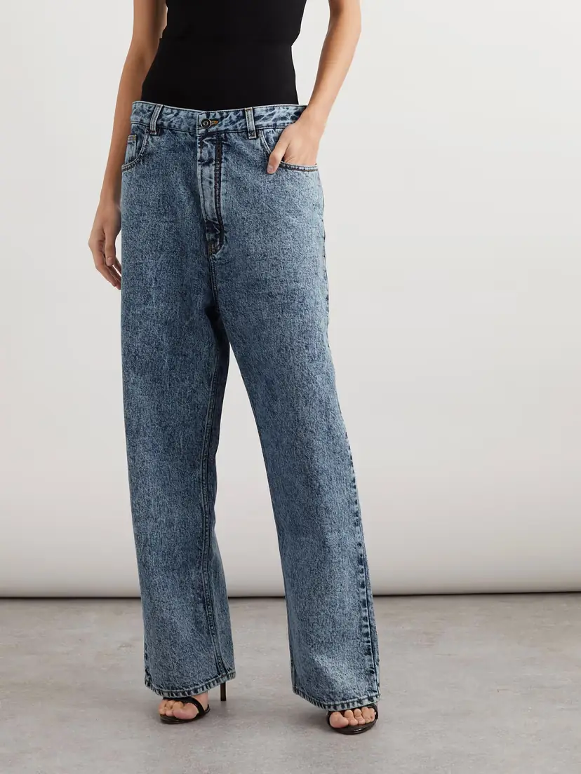 Alaïa Layered Jersey-trimmed Wide-leg Jeans | Thumbnail 3