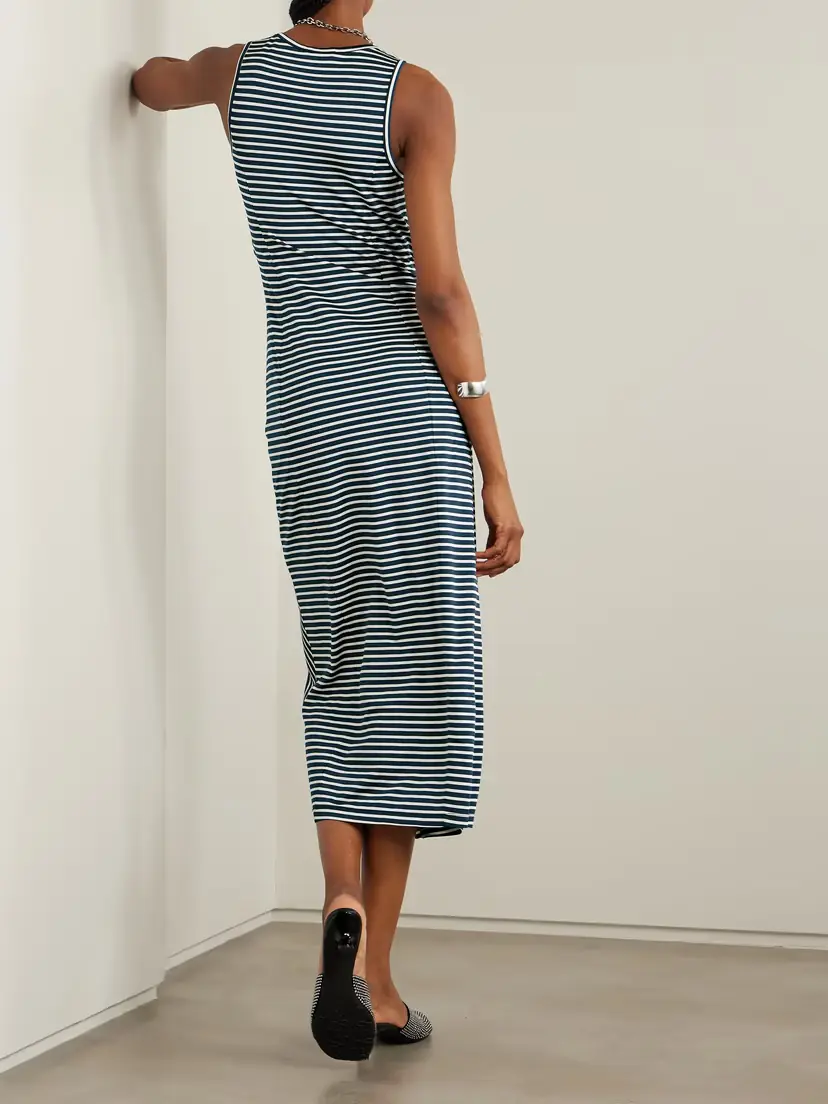 Rabanne Asymmetric Gathered Striped Stretch-jersey Midi Dress - FR 34 | Thumbnail 3