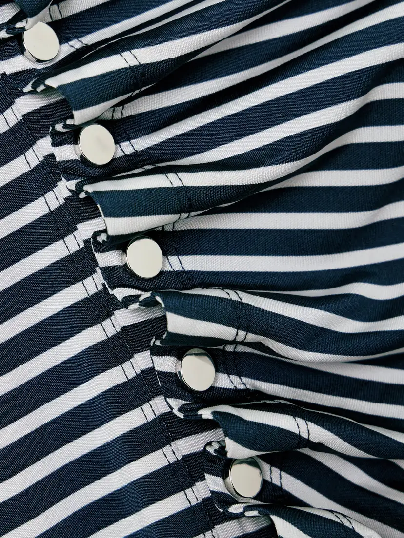 Rabanne Asymmetric Gathered Striped Stretch-jersey Midi Dress - FR 34 | Thumbnail 4
