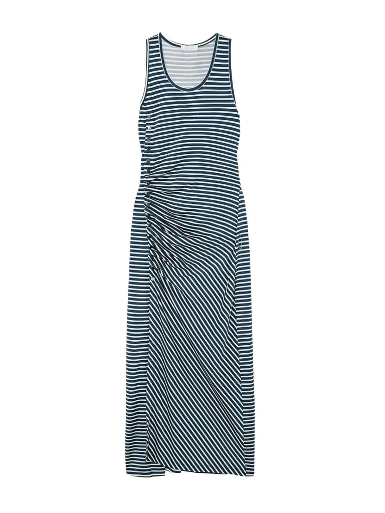 Asymmetric Gathered Striped Stretch-jersey Midi Dress - FR 34