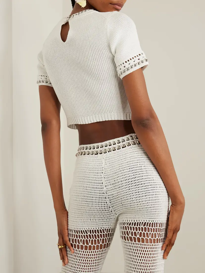 Rabanne Cropped Embellished Crocheted Top - x large | Thumbnail 3 Rabanne Cropped Embellished Crocheted Top - x large | Thumbnail 3