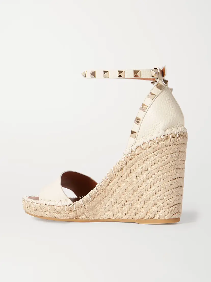 Valentino Garavani Rockstud 105 Textured-leather Espadrille Wedge Sandals | Thumbnail 3 Valentino Garavani Rockstud 105 Textured-leather Espadrille Wedge Sandals | Thumbnail 3