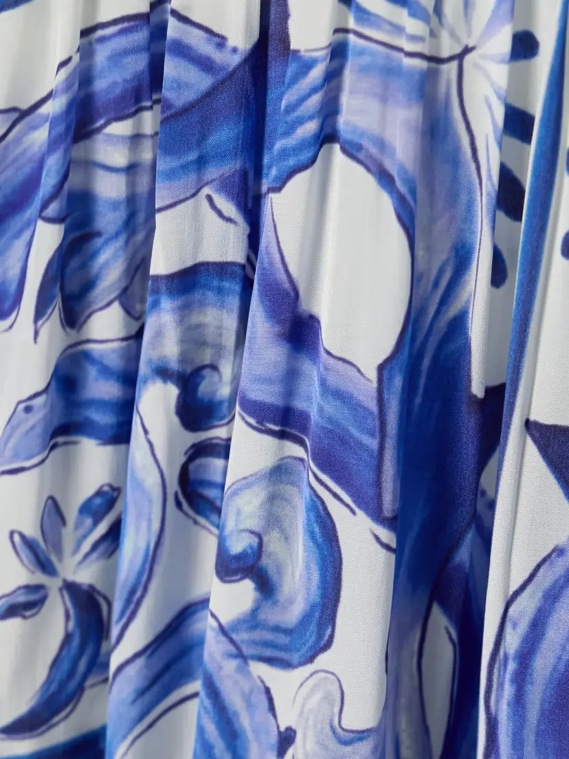 Farm Rio Garden Tiles Cutout Gathered Printed Satin Midi Dress - x large | Thumbnail 4