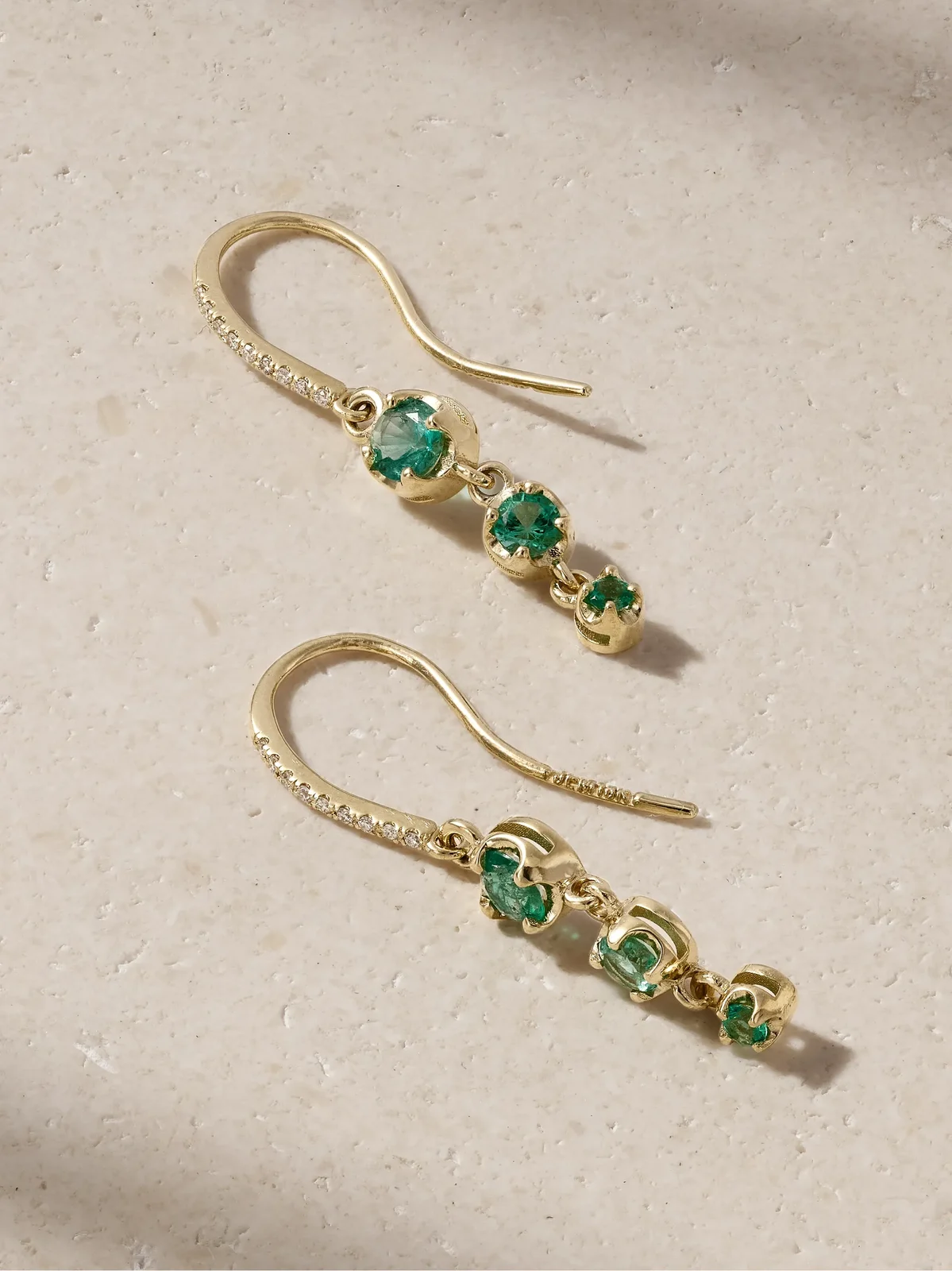 3 Graduated Illusion 18-karat Gold, Emerald And Diamond Earrings 3 Graduated Illusion 18-karat Gold, Emerald And Diamond Earrings