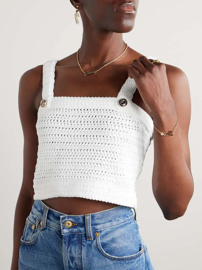 Gucci Cropped Button-embellished Crocheted Cotton Top | Thumbnail 3 Gucci Cropped Button-embellished Crocheted Cotton Top | Thumbnail 3