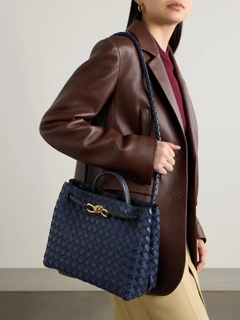 Bottega Veneta Andiamo Medium Embellished Intrecciato Leather And Denim Tote | Thumbnail 2 Bottega Veneta Andiamo Medium Embellished Intrecciato Leather And Denim Tote | Thumbnail 2