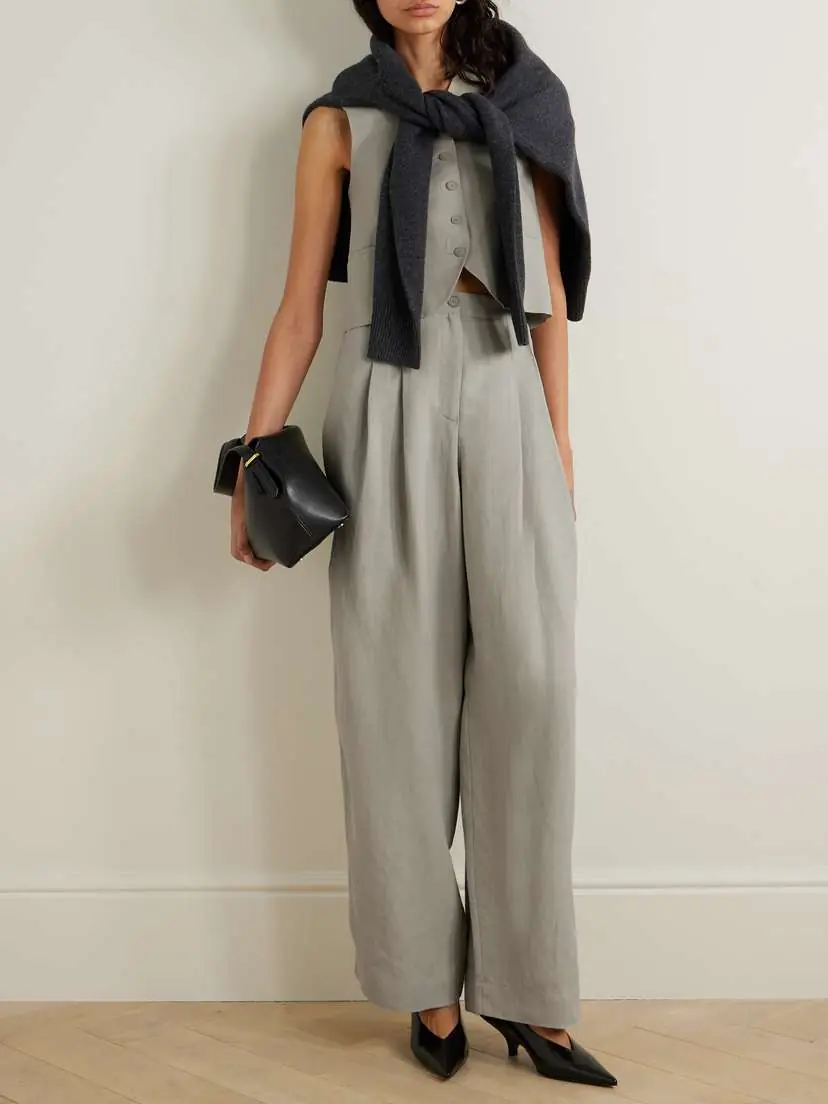 The Frankie Shop Piper Pleated Twill Wide-leg Pants | Thumbnail 2