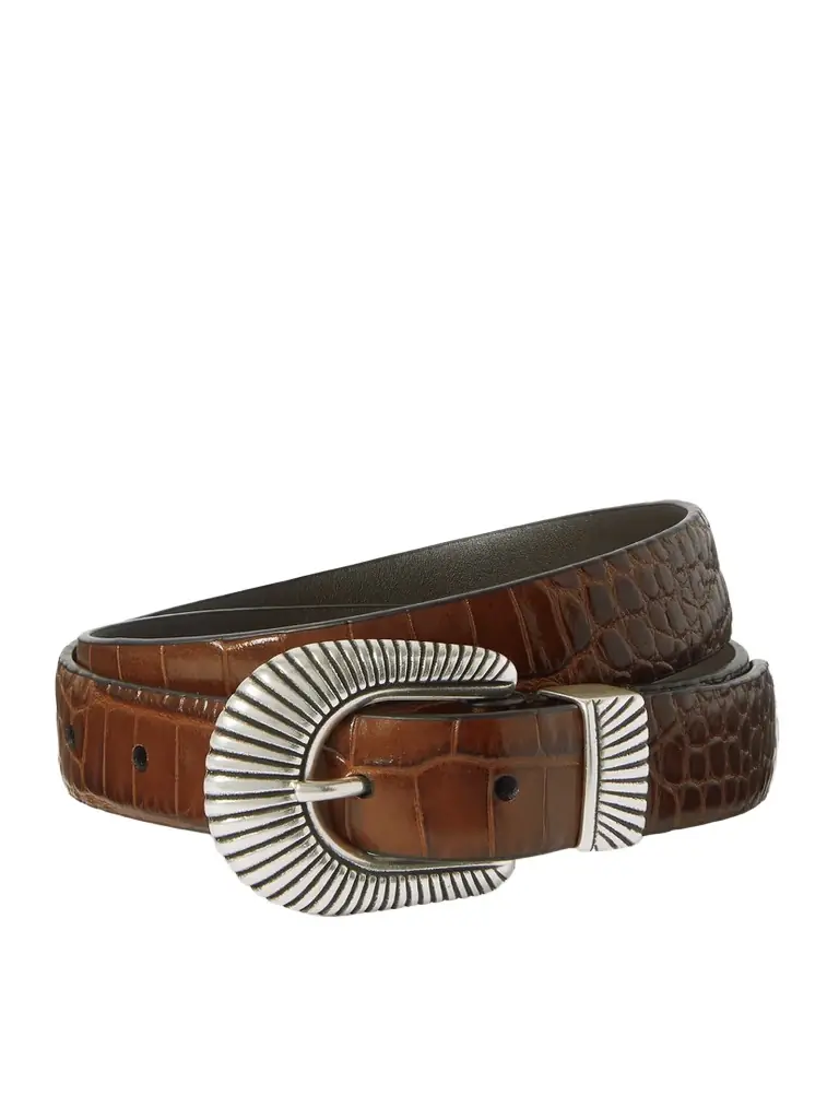 Croc-effect Leather Belt