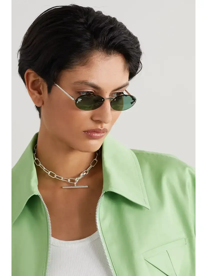 FENDI EYEWEAR Oval-frame Crystal-embellished Silver-tone Sunglasses | Thumbnail 2 FENDI EYEWEAR Oval-frame Crystal-embellished Silver-tone Sunglasses | Thumbnail 2
