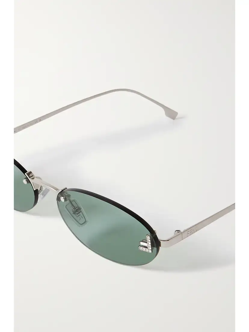 FENDI EYEWEAR Oval-frame Crystal-embellished Silver-tone Sunglasses | Thumbnail 4 FENDI EYEWEAR Oval-frame Crystal-embellished Silver-tone Sunglasses | Thumbnail 4