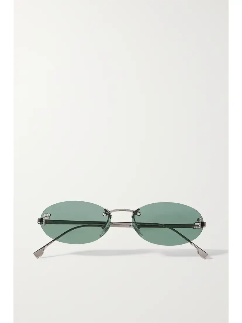 Oval-frame Crystal-embellished Silver-tone Sunglasses Oval-frame Crystal-embellished Silver-tone Sunglasses