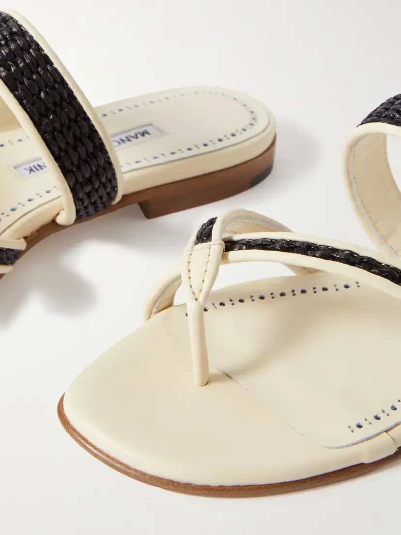 Manolo Blahnik Susara Raffia And Leather Sandals | Thumbnail 4