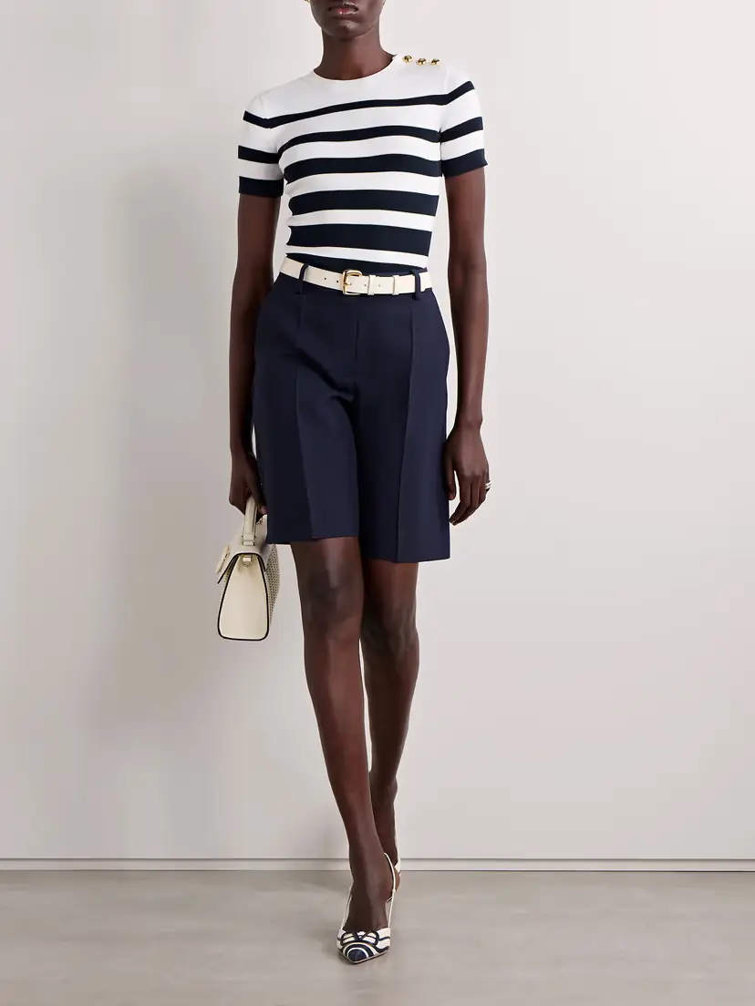 Valentino Garavani Embellished Striped Ribbed Cotton Sweater | Thumbnail 2 Valentino Garavani Embellished Striped Ribbed Cotton Sweater | Thumbnail 2