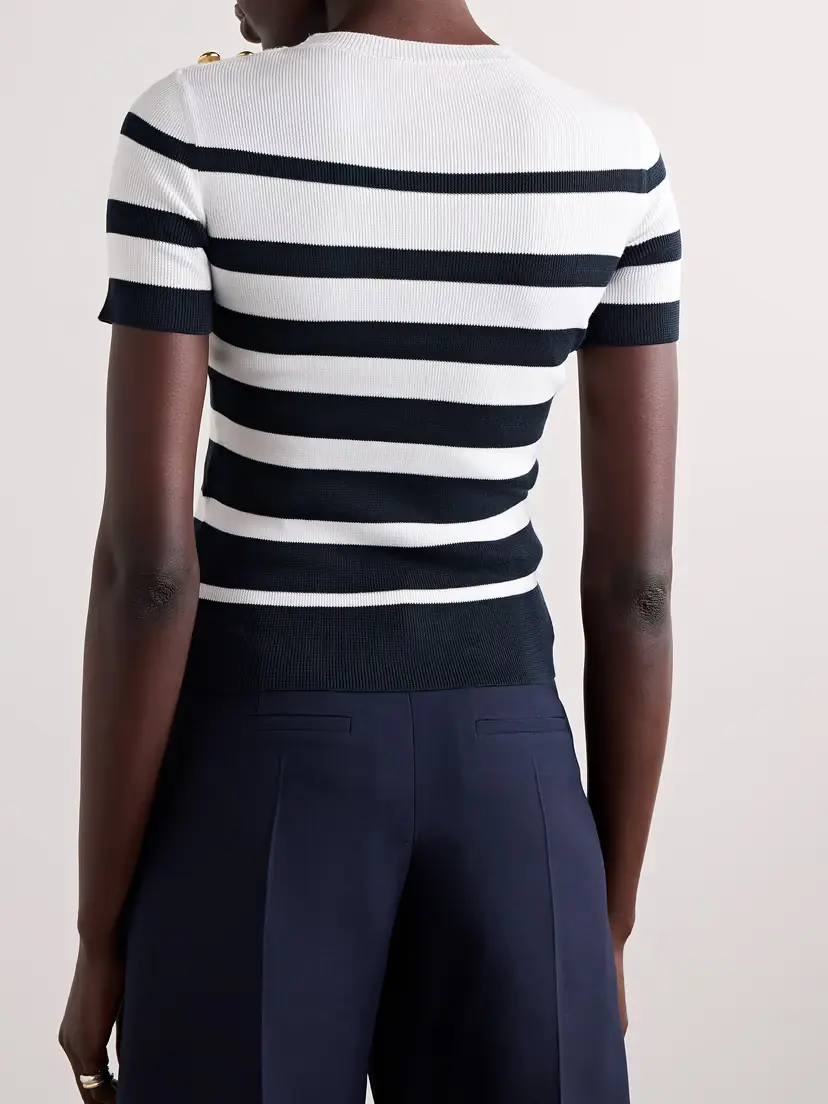 Valentino Garavani Embellished Striped Ribbed Cotton Sweater | Thumbnail 4 Valentino Garavani Embellished Striped Ribbed Cotton Sweater | Thumbnail 4