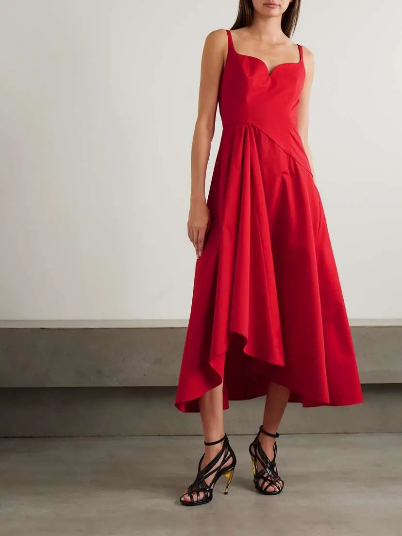 Alexander McQueen Asymmetric Gathered Cotton-poplin Midi Dress | Thumbnail 2 Alexander McQueen Asymmetric Gathered Cotton-poplin Midi Dress | Thumbnail 2