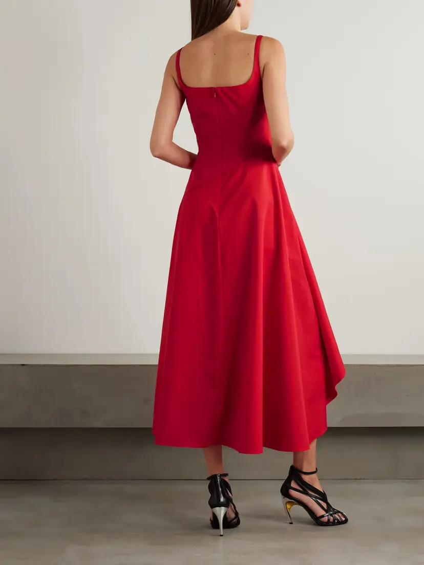 Alexander McQueen Asymmetric Gathered Cotton-poplin Midi Dress | Thumbnail 3 Alexander McQueen Asymmetric Gathered Cotton-poplin Midi Dress | Thumbnail 3
