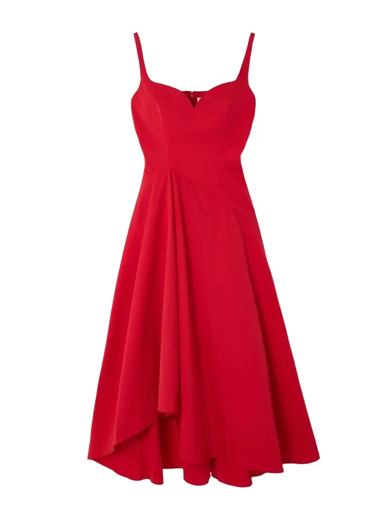 Asymmetric Gathered Cotton-poplin Midi Dress