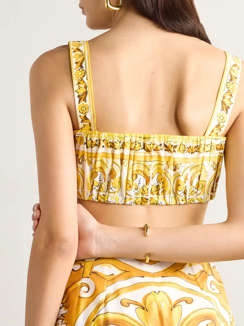 Dolce & Gabbana Maiolica Cropped Gathered Printed Cotton-poplin Top | Thumbnail 3 Dolce & Gabbana Maiolica Cropped Gathered Printed Cotton-poplin Top | Thumbnail 3