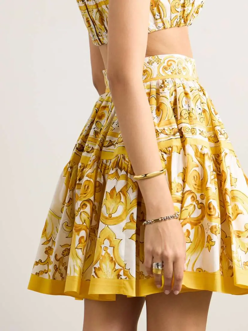 Dolce & Gabbana Maiolica Pleated Printed Cotton-poplin Mini Skirt | Thumbnail 3 Dolce & Gabbana Maiolica Pleated Printed Cotton-poplin Mini Skirt | Thumbnail 3