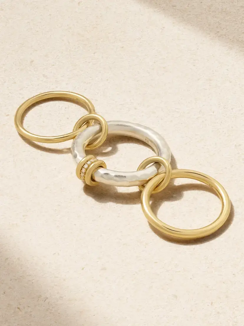 Spinelli Kilcollin Gemini Set Of Three 18-karat Yellow And White Gold Diamond Rings | Thumbnail 3 Spinelli Kilcollin Gemini Set Of Three 18-karat Yellow And White Gold Diamond Rings | Thumbnail 3