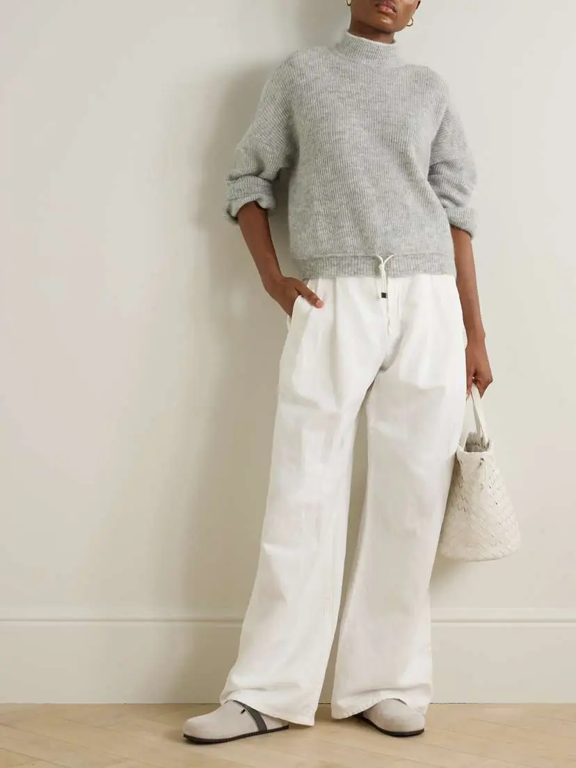 Brunello Cucinelli Tie-detailed Ribbed Mohair-blend Turtleneck Sweater | Thumbnail 2 Brunello Cucinelli Tie-detailed Ribbed Mohair-blend Turtleneck Sweater | Thumbnail 2